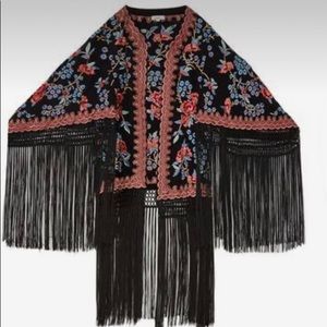 Talitha Black Zara Embroidered and Fringed Kimono
